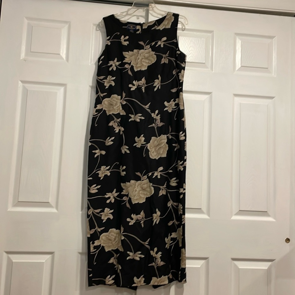 ✨CHELSEA CAMBELL Silk and Linen Black and Beige Maxi Dress Size 10